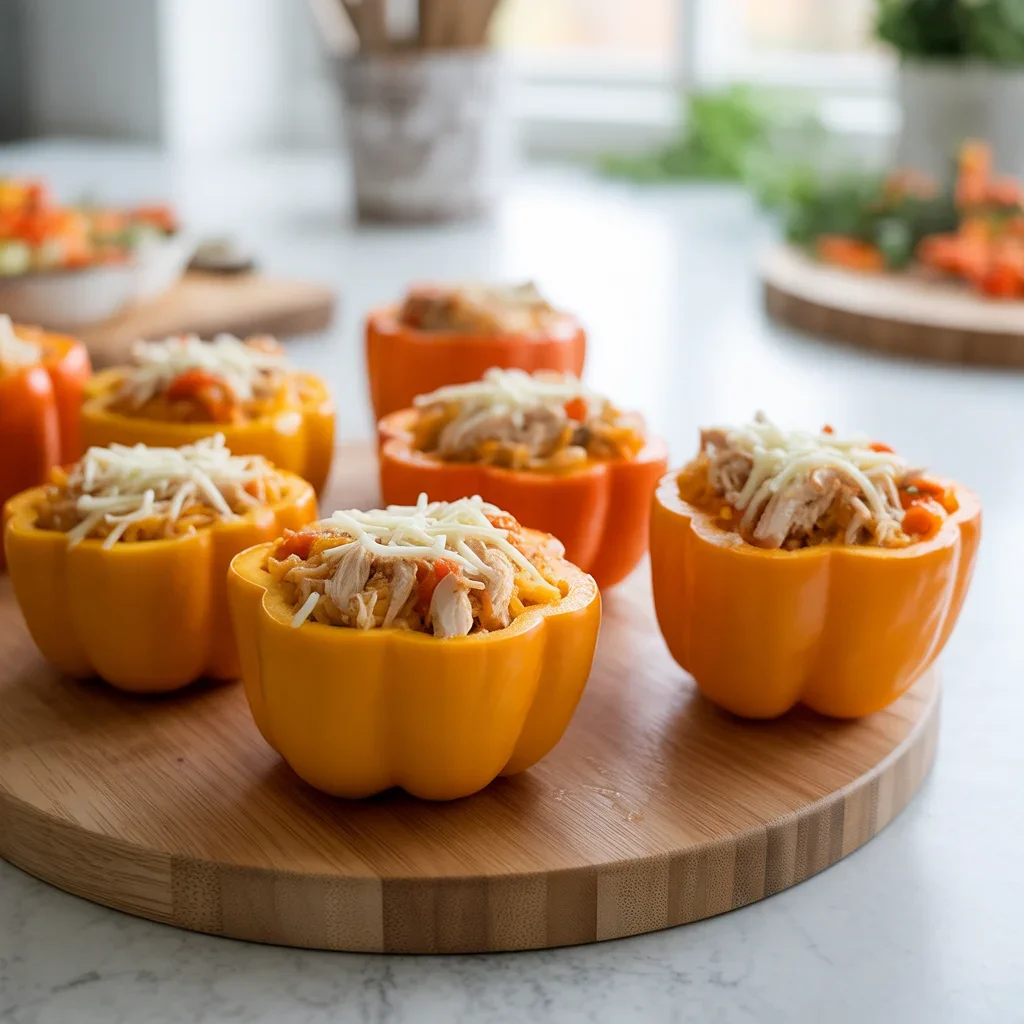 Savory SHREDDED CHICKEN & RICE STUFFED PEPPERS for Easy Dinners