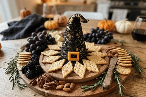 Witch Hat Cheese Ball appetizer for Halloween party